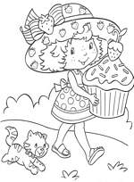 coloriage charlotte avec son chat et un gateau